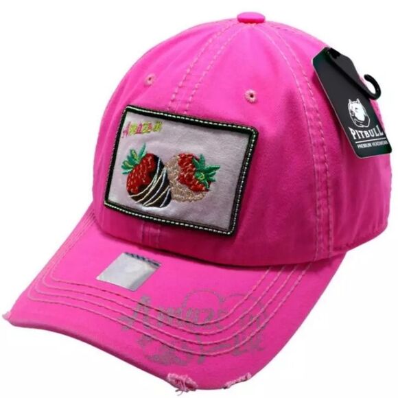 Pit Bull Amaze In Life Washed Cotton Hat Cap Strawberry Patch - Neon Pink - Picture 1 of 7